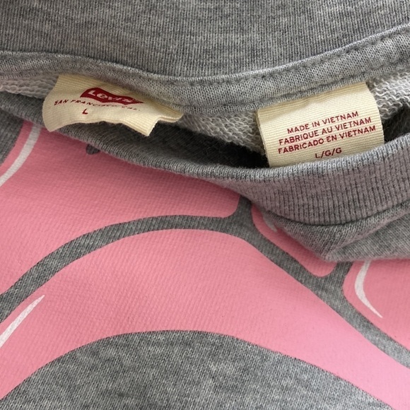 LEVI’S Retro Y2K Style Grey Pink Soft Raglan Pullover Sweatshirt Size Large - Picture 4 of 4